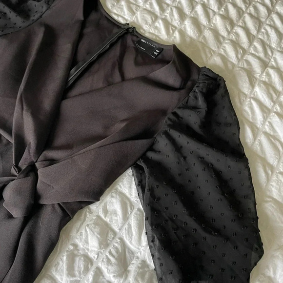 ASOS black chiffon sleeve front tie mini dress - Picture 2 of 9